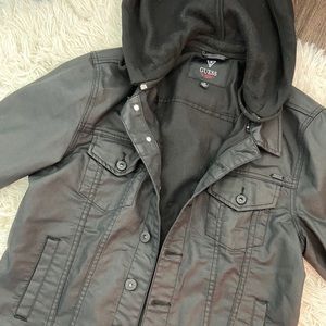 Guess Men’s Hooded Black Denim-Style Jacket